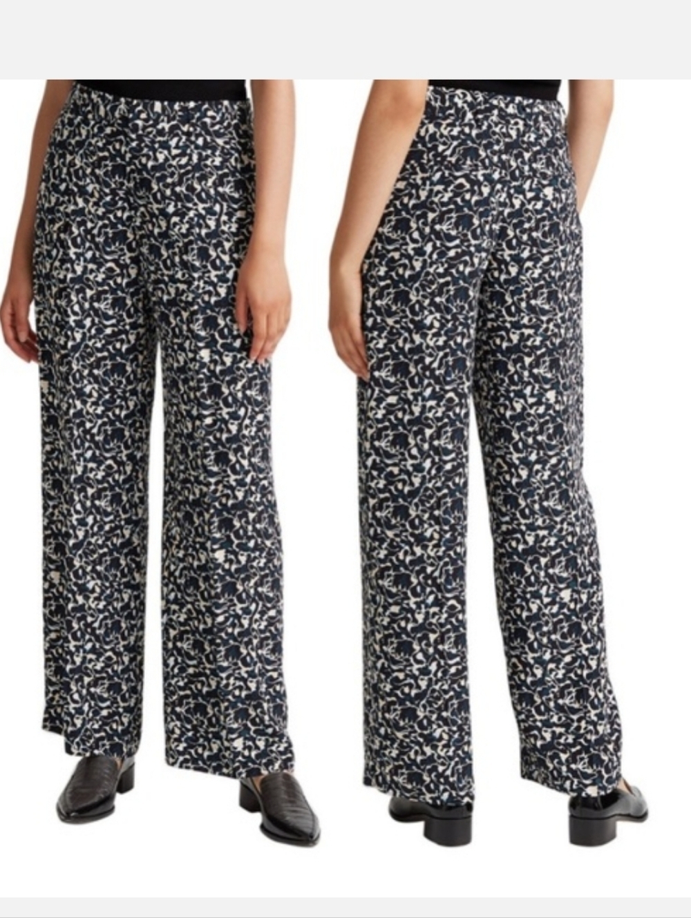 Club Monaco Black Abstract Print Pleated High Rise Wide Leg Pants Womens Size 10